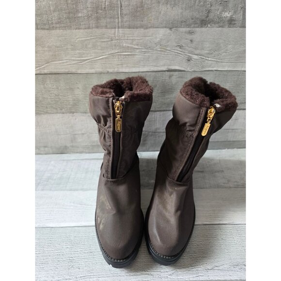 Etienne Aigner Womens Brown Winter Boots Faux Fur Lining & Gold Zippers Size 6 - Picture 2 of 7